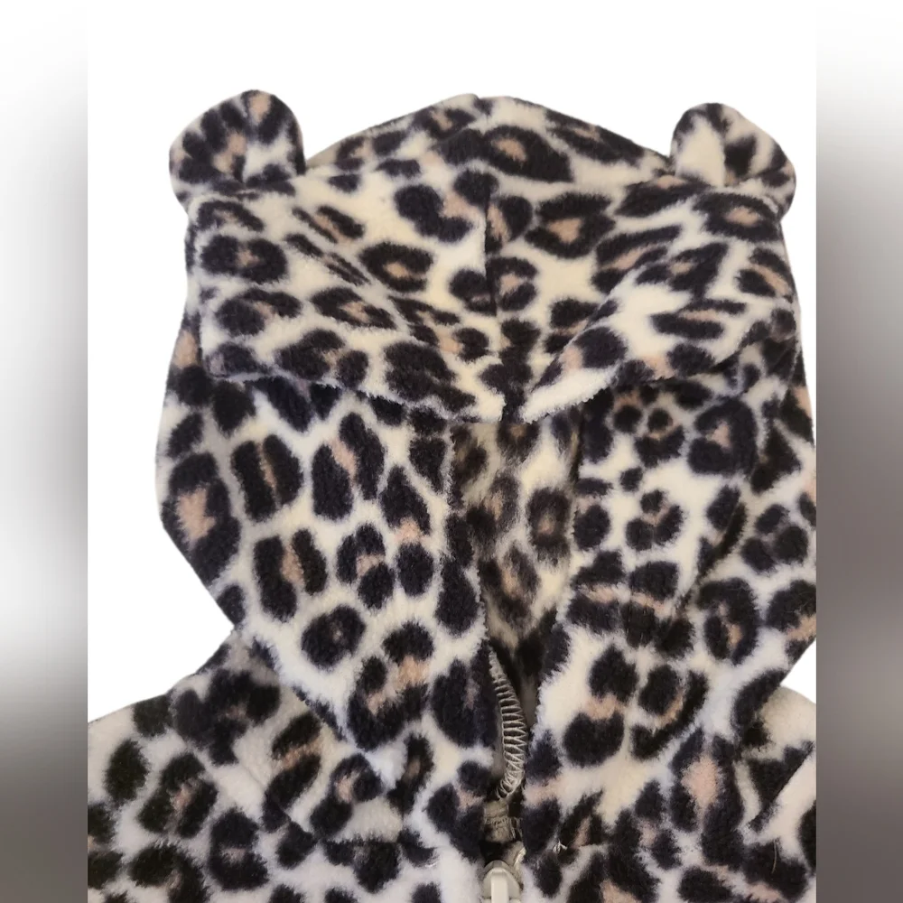 Jacket Hoodie Toddlers‎ Plush Leopard Peplum With Ears Zipper 18-24 Months